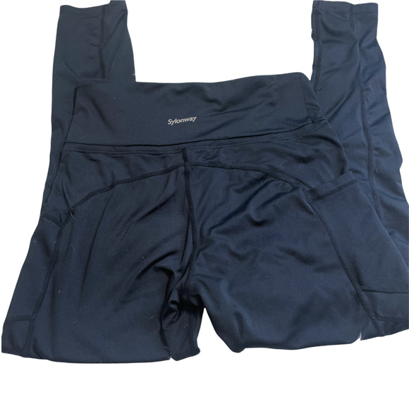 Sylongway High Waisted Black Leggings with Pockets Women's Size Medium - Picture 1 of 5